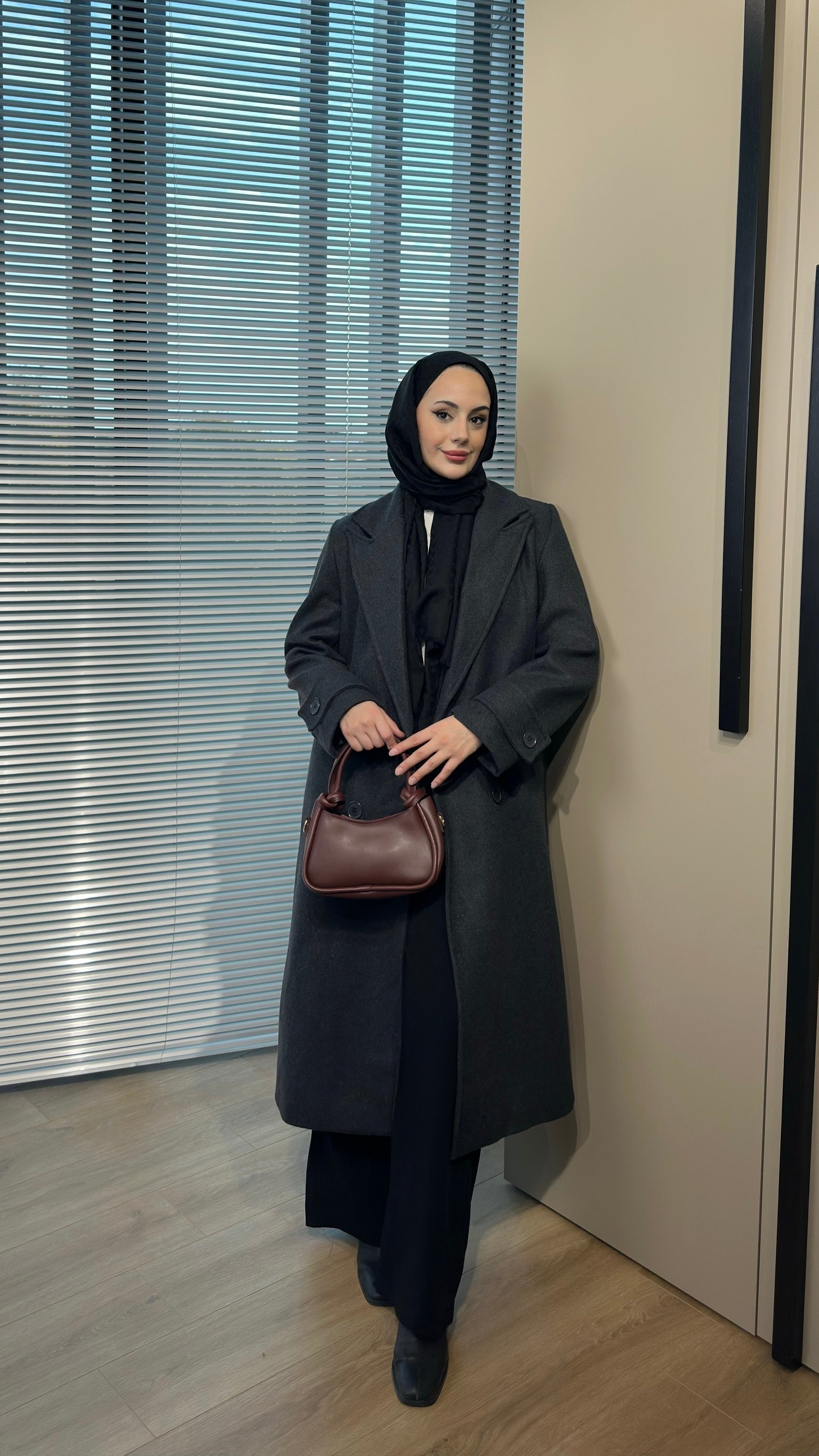 Kruvaze Maxi Kaşe Kaban Antırasit