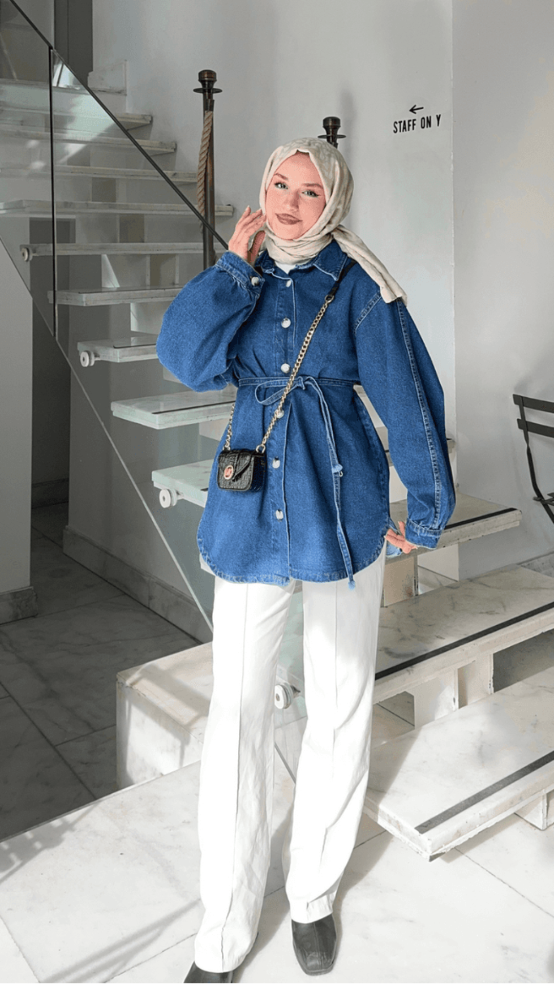 Bel Bağlamalı Kot Ceket