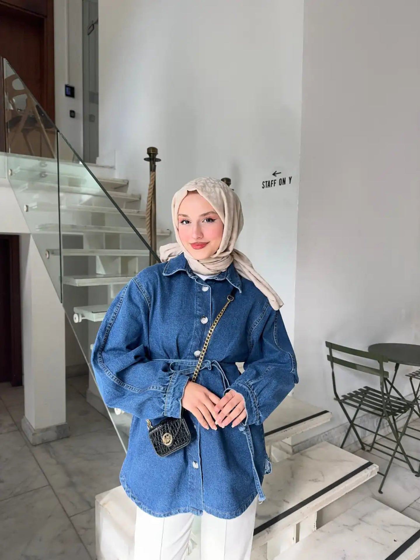 Bel Bağlamalı Kot Ceket