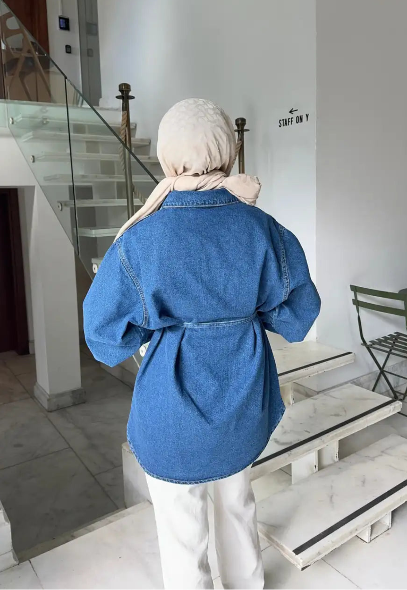 Bel Bağlamalı Kot Ceket