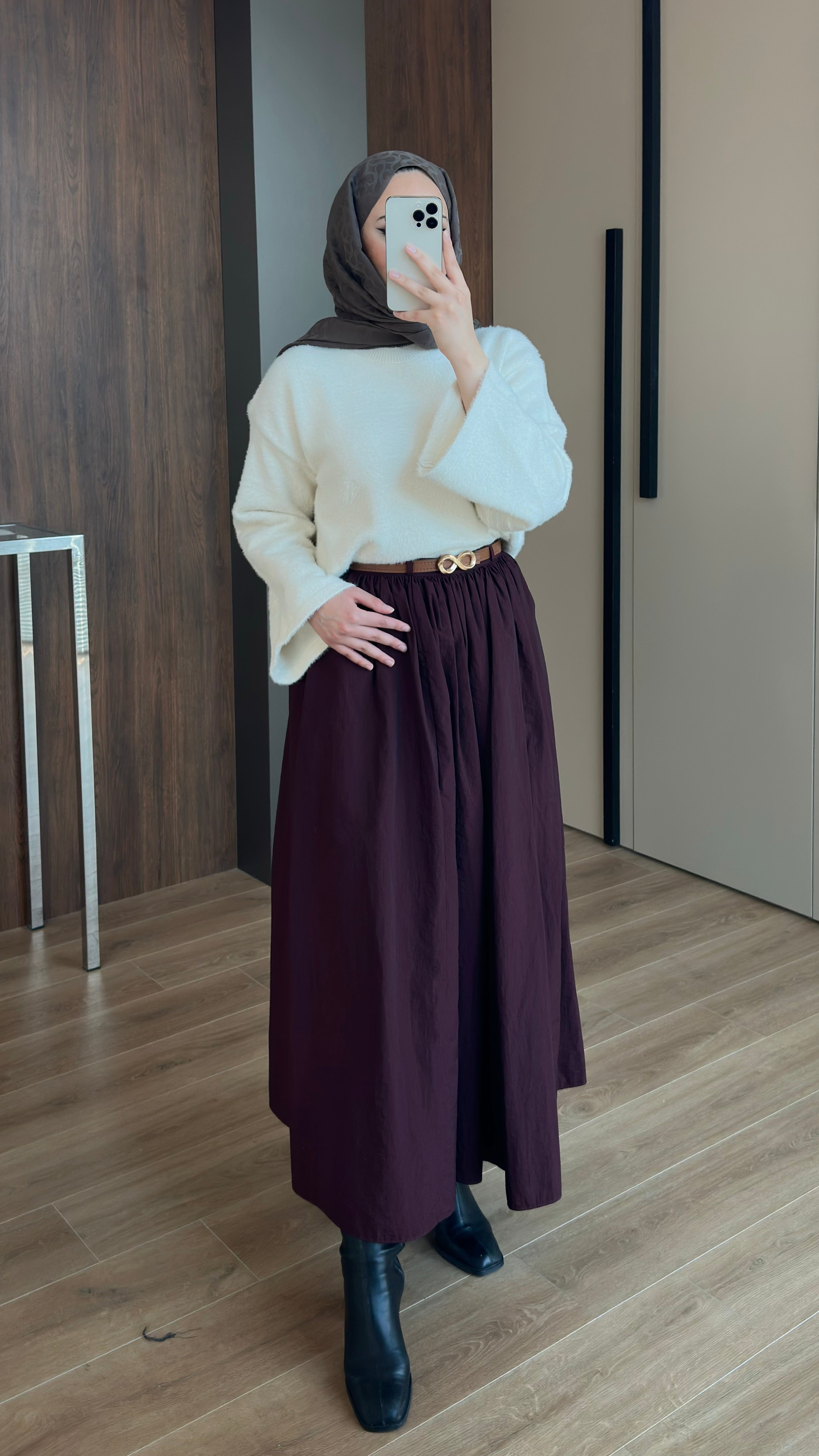 Paraşüt Kumaş Pileli Kloş Etek Bordo