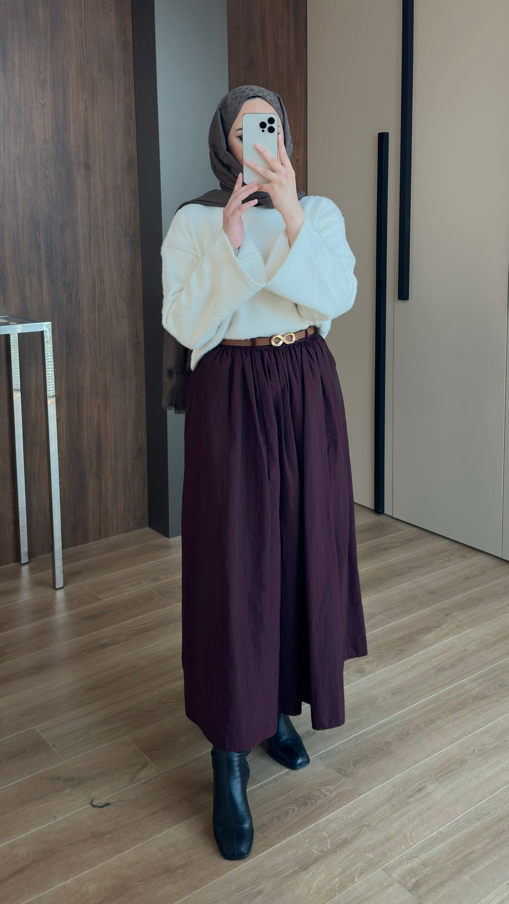 Paraşüt Kumaş Pileli Kloş Etek Bordo